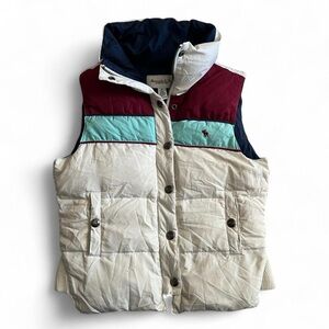 Vintage Y2K Abercrombie & Fitch White, Burgundy & Teal Quilted Puffer Vest